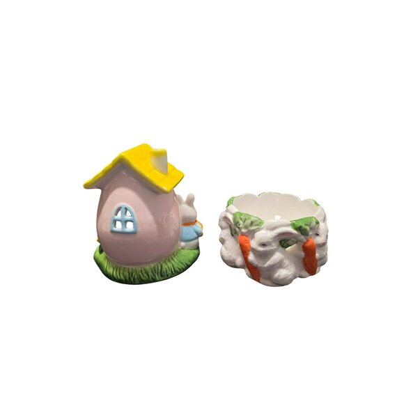 Ceramic Bunny House & Rabbit Carrot Bowl Easter Decor - Picture 5 of 10